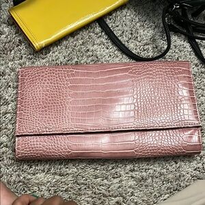 Pink Crocodile Embossed Clutch